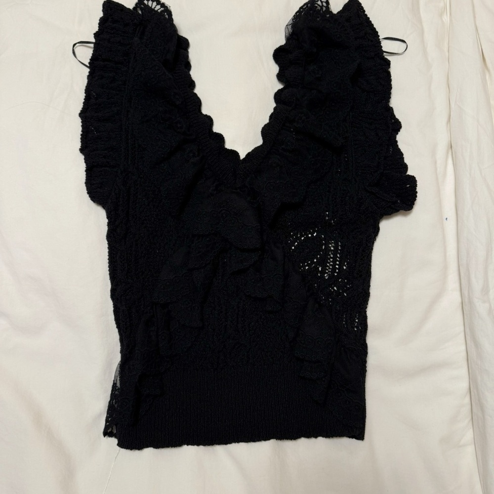 Zara Black Ruched Ruffled Camisole Top